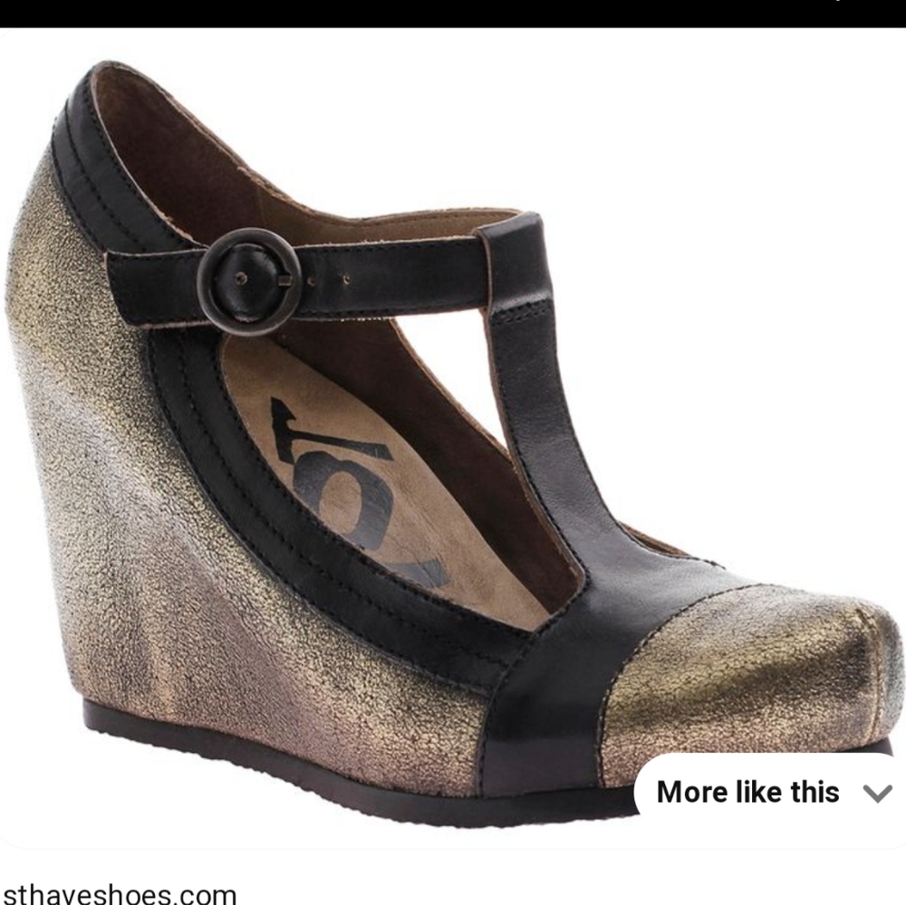OTBT Reform Golden Metalic Leather Mary Jane Wedges
